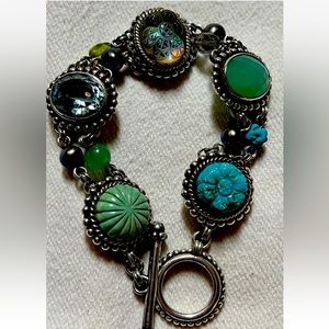 Stephen Dweck 5 Gemstone SS 925 Toggle Bracelet 1998 GORGEOUS Colors of the Sea!